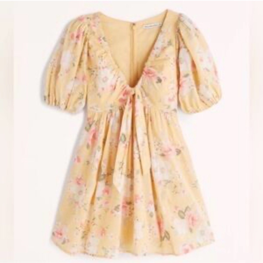 Abercrombie & Fitch Yellow Floral Tie-Front Women's Dress